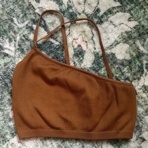 Aerie Brown Ribbed Seamless One Shoulder Bralette
